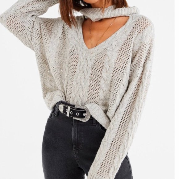 Urban Outfitters grey cable knit cut out sweater - Picture 1 of 4